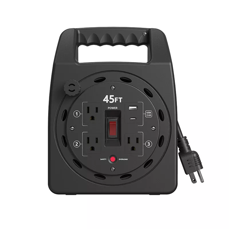 3 излези Usb2.4a Пластична ролна за кабел 45 стапки со заштита од преоптоварување 3 излези Usb2.4a Пластична ролна за кабел 45 стапки со заштита од преоптоварување